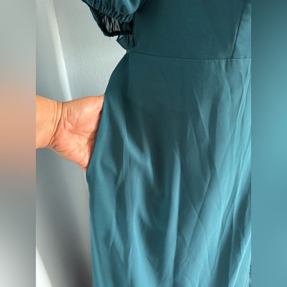 Barbie Azazie 1003 Ink Blue Puff Short Sleeve Lined W/Pockets Maxi Dress Sz A16 - Picture 5 of 12